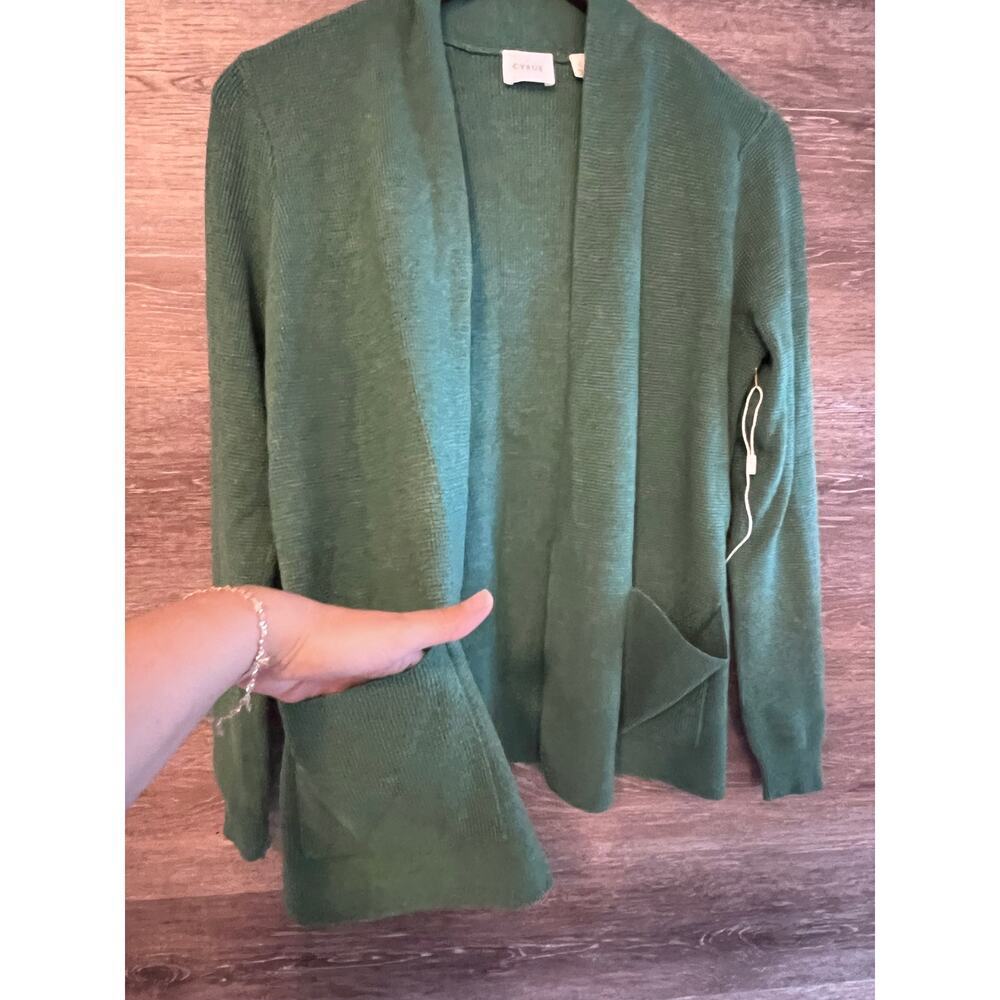 Cyrus cardigan opene pockets knit cotton sz small green career office fall - Picture 4 of 9